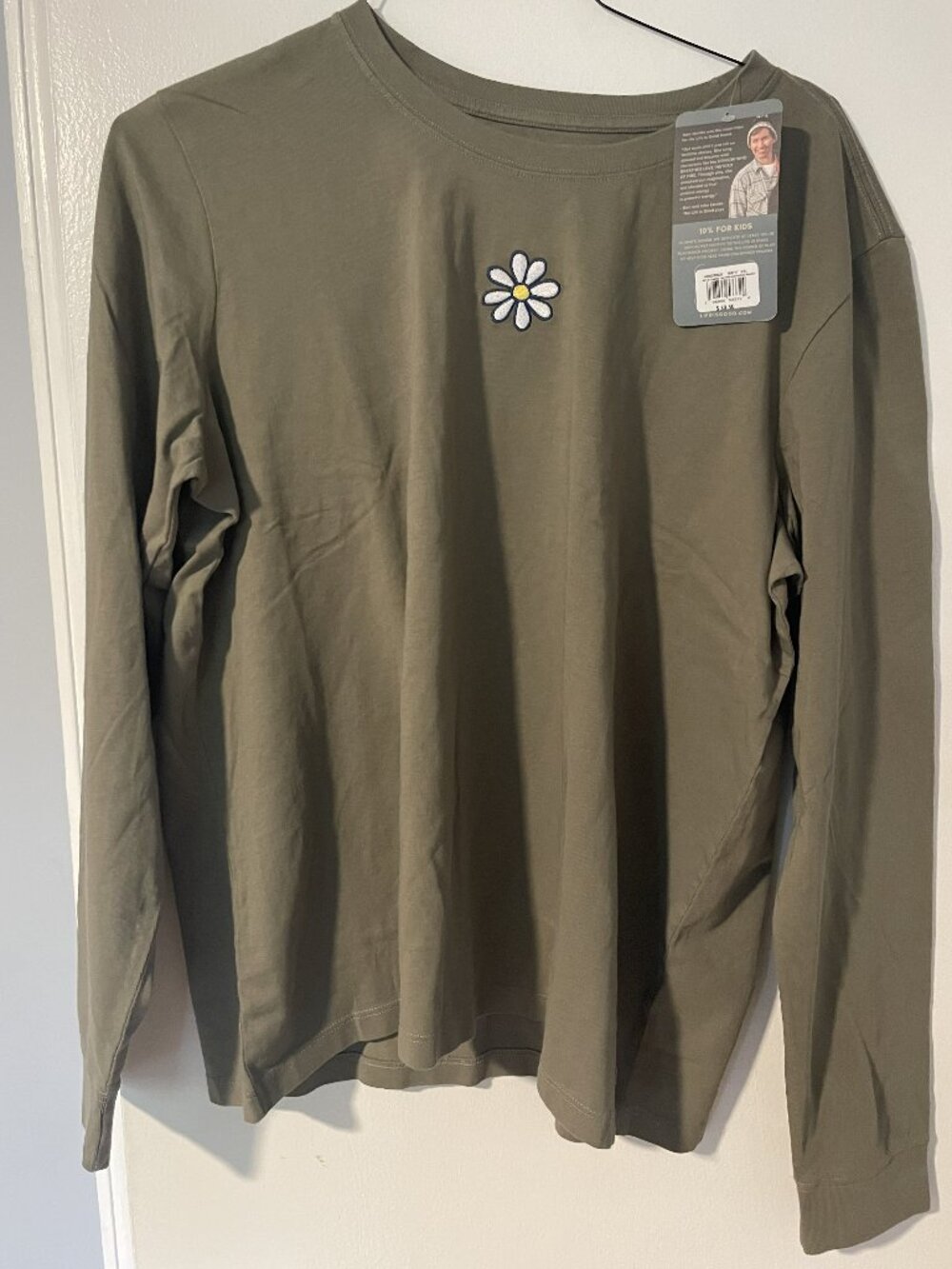 Women's embroidered Daisy long-sleeve t-shirt LIFE IS GOOD moss green size XXL